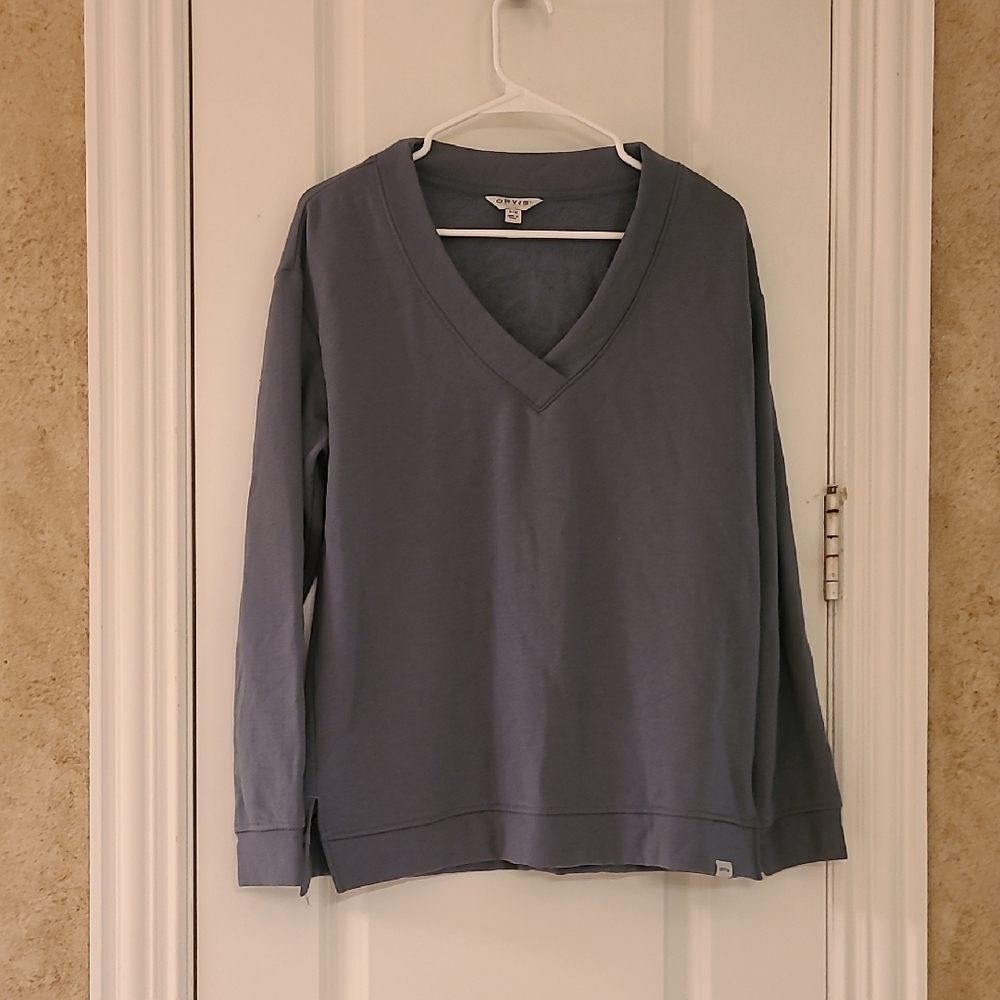 Orvis Classic Supersoft V Neck Sweatshirt Blue Gray Medium
